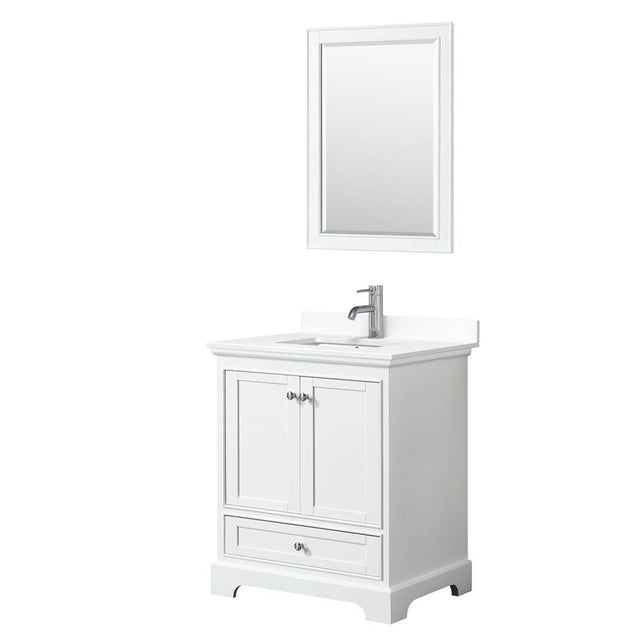 Wyndham Collection - Deborah 30 Inch Single Bathroom Vanity in White, White Cultured Marble Countertop, Undermount Square Sink, 24 Inch Mirror