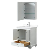 Deborah 30 Inch Single Bathroom Vanity in White, White Cultured Marble Countertop, Undermount Square Sink, Medicine Cabinet