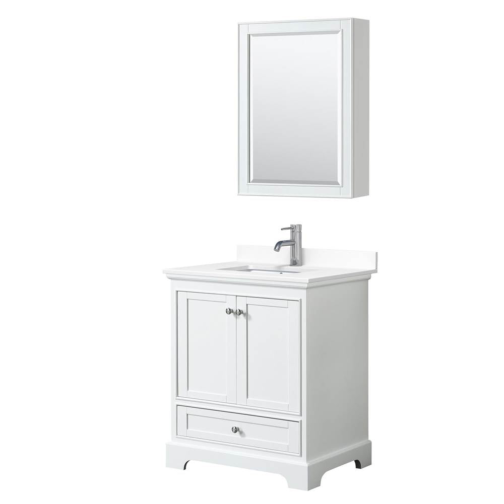 Wyndham Collection - Deborah 30 Inch Single Bathroom Vanity in White, White Cultured Marble Countertop, Undermount Square Sink, Medicine Cabinet