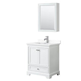 Wyndham Collection - Deborah 30 Inch Single Bathroom Vanity in White, White Cultured Marble Countertop, Undermount Square Sink, Medicine Cabinet