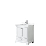 Wyndham Collection - Deborah 30 Inch Single Bathroom Vanity in White, White Cultured Marble Countertop, Undermount Square Sink, No Mirror