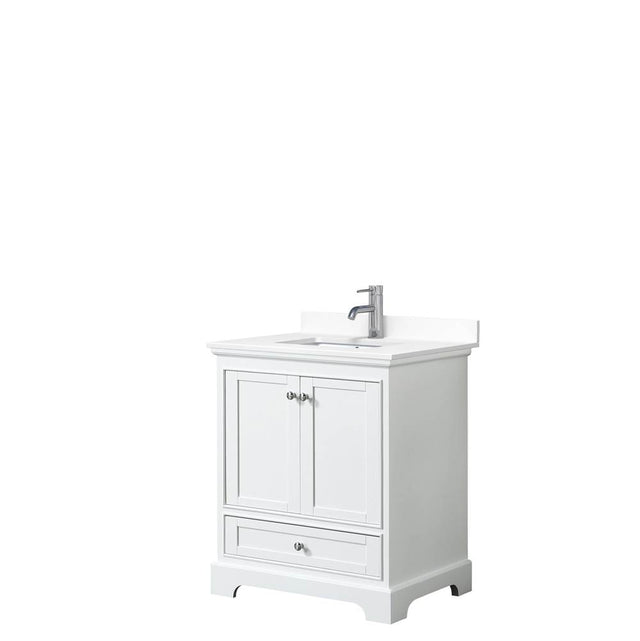 Wyndham Collection - Deborah 30 Inch Single Bathroom Vanity in White, White Cultured Marble Countertop, Undermount Square Sink, No Mirror