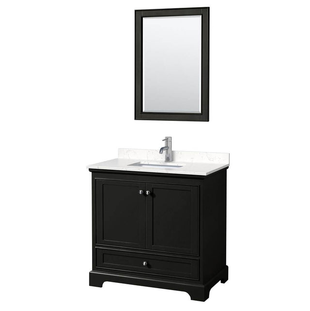 Wyndham Collection - Deborah 36 Inch Single Bathroom Vanity in Dark Espresso, Carrara Cultured Marble Countertop, Undermount Square Sink, 24 Inch Mirror