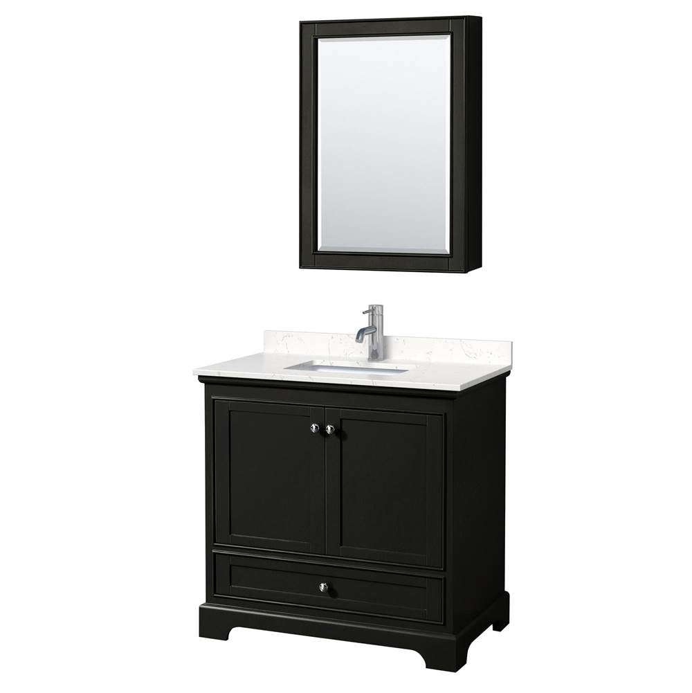 Wyndham Collection - Deborah 36 Inch Single Bathroom Vanity in Dark Espresso, Carrara Cultured Marble Countertop, Undermount Square Sink, Medicine Cabinet