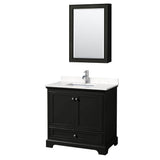 Wyndham Collection - Deborah 36 Inch Single Bathroom Vanity in Dark Espresso, Carrara Cultured Marble Countertop, Undermount Square Sink, Medicine Cabinet