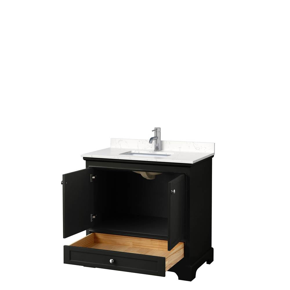 Deborah 36 Inch Single Bathroom Vanity in Dark Espresso, Carrara Cultured Marble Countertop, Undermount Square Sink, No Mirror