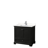 Wyndham Collection - Deborah 36 Inch Single Bathroom Vanity in Dark Espresso, Carrara Cultured Marble Countertop, Undermount Square Sink, No Mirror