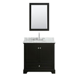 Deborah 36 Inch Single Bathroom Vanity in Dark Espresso, White Carrara Marble Countertop, Undermount Oval Sink, and 24 Inch Mirror