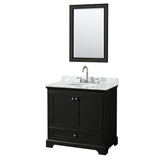 Wyndham Collection - Deborah 36 Inch Single Bathroom Vanity in Dark Espresso, White Carrara Marble Countertop, Undermount Oval Sink, and 24 Inch Mirror - Dark Espresso