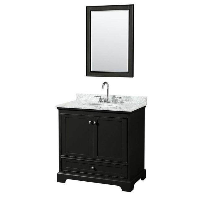 Wyndham Collection - Deborah 36 Inch Single Bathroom Vanity in Dark Espresso, White Carrara Marble Countertop, Undermount Oval Sink, and 24 Inch Mirror - Dark Espresso