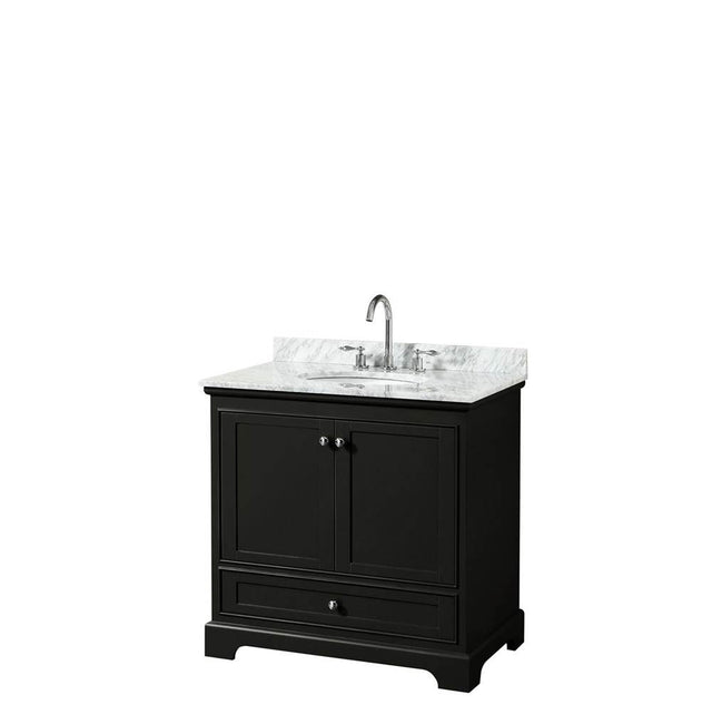 Wyndham Collection - Deborah 36 Inch Single Bathroom Vanity in Dark Espresso, White Carrara Marble Countertop, Undermount Oval Sink, and No Mirror - Dark Espresso