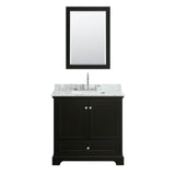 Deborah 36 Inch Single Bathroom Vanity in Dark Espresso, White Carrara Marble Countertop, Undermount Square Sink, and Medicine Cabinet