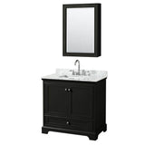 Wyndham Collection - Deborah 36 Inch Single Bathroom Vanity in Dark Espresso, White Carrara Marble Countertop, Undermount Square Sink, and Medicine Cabinet - Dark Espresso