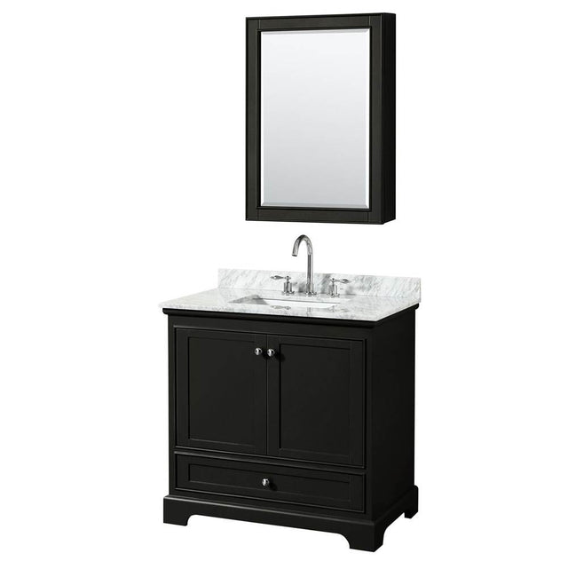 Wyndham Collection - Deborah 36 Inch Single Bathroom Vanity in Dark Espresso, White Carrara Marble Countertop, Undermount Square Sink, and Medicine Cabinet - Dark Espresso