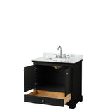 Deborah 36 Inch Single Bathroom Vanity in Dark Espresso, White Carrara Marble Countertop, Undermount Square Sink, and No Mirror