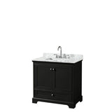 Wyndham Collection - Deborah 36 Inch Single Bathroom Vanity in Dark Espresso, White Carrara Marble Countertop, Undermount Square Sink, and No Mirror - Dark Espresso