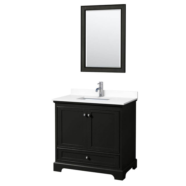 Wyndham Collection - Deborah 36 Inch Single Bathroom Vanity in Dark Espresso, White Cultured Marble Countertop, Undermount Square Sink, 24 Inch Mirror