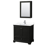 Wyndham Collection - Deborah 36 Inch Single Bathroom Vanity in Dark Espresso, White Cultured Marble Countertop, Undermount Square Sink, Medicine Cabinet