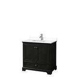 Wyndham Collection - Deborah 36 Inch Single Bathroom Vanity in Dark Espresso, White Cultured Marble Countertop, Undermount Square Sink, No Mirror