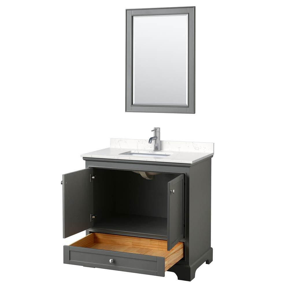 Deborah 36 Inch Single Bathroom Vanity in Dark Gray, Carrara Cultured Marble Countertop, Undermount Square Sink, 24 Inch Mirror
