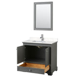Deborah 36 Inch Single Bathroom Vanity in Dark Gray, Carrara Cultured Marble Countertop, Undermount Square Sink, 24 Inch Mirror