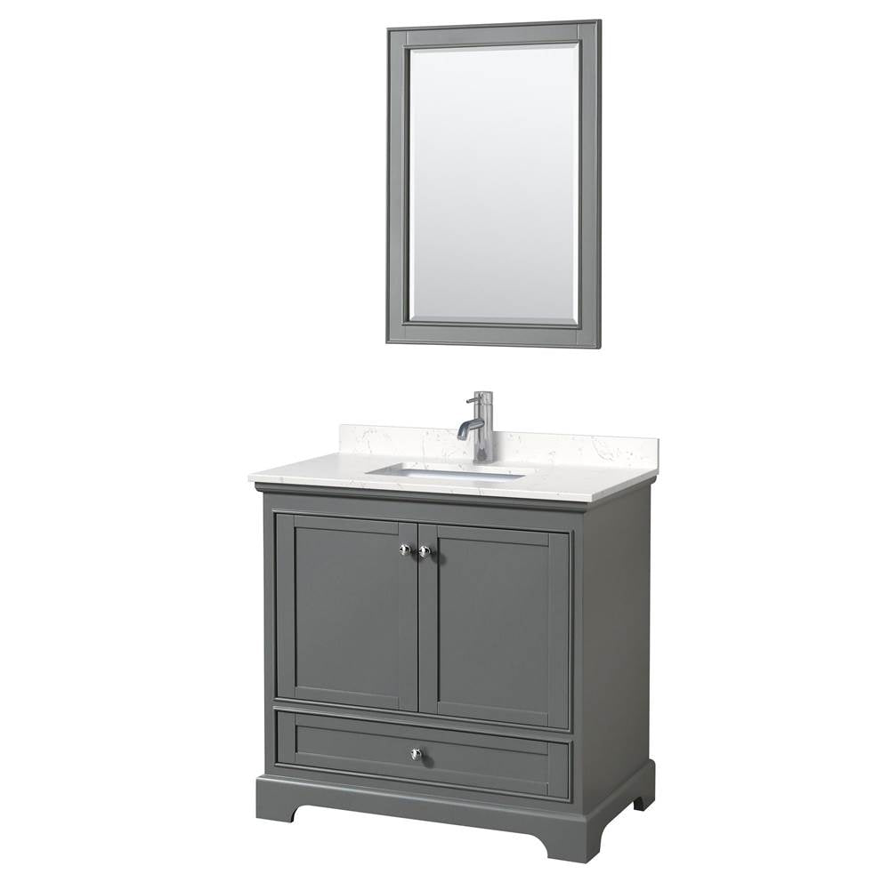Wyndham Collection - Deborah 36 Inch Single Bathroom Vanity in Dark Gray, Carrara Cultured Marble Countertop, Undermount Square Sink, 24 Inch Mirror