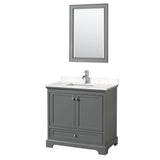 Wyndham Collection - Deborah 36 Inch Single Bathroom Vanity in Dark Gray, Carrara Cultured Marble Countertop, Undermount Square Sink, 24 Inch Mirror