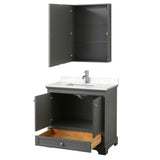 Deborah 36 Inch Single Bathroom Vanity in Dark Gray, Carrara Cultured Marble Countertop, Undermount Square Sink, Medicine Cabinet