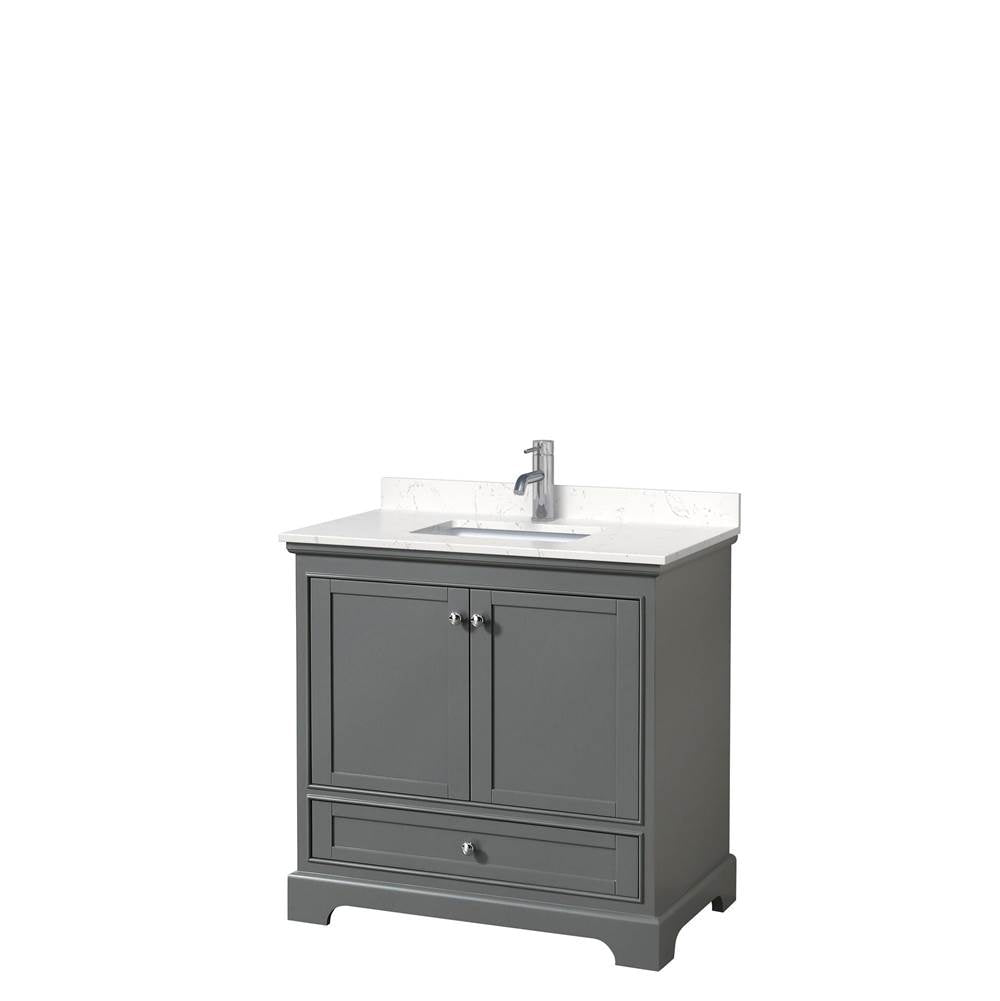 Wyndham Collection - Deborah 36 Inch Single Bathroom Vanity in Dark Gray, Carrara Cultured Marble Countertop, Undermount Square Sink, No Mirror