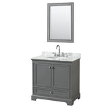 Wyndham Collection - Deborah 36 Inch Single Bathroom Vanity in Dark Gray, White Carrara Marble Countertop, Undermount Oval Sink, and 24 Inch Mirror - Dark Gray