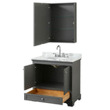 Deborah 36 Inch Single Bathroom Vanity in Dark Espresso, White Carrara Marble Countertop, Undermount Oval Sink, and Medicine Cabinet