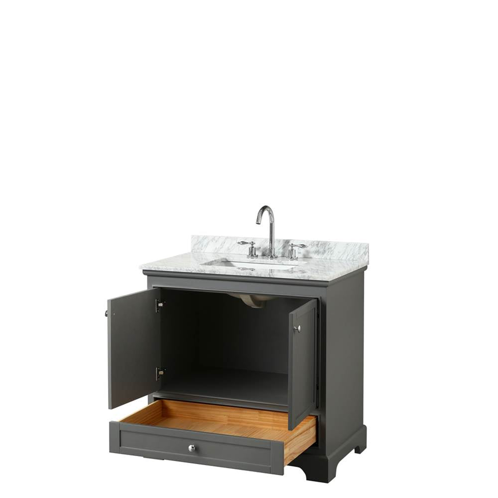 Deborah 36 Inch Single Bathroom Vanity in Dark Espresso, White Carrara Marble Countertop, Undermount Square Sink, and No Mirror