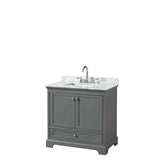 Wyndham Collection - Deborah 36 Inch Single Bathroom Vanity in Dark Gray, White Carrara Marble Countertop, Undermount Square Sink, and No Mirror - Dark Gray