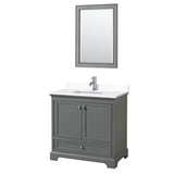Wyndham Collection - Deborah 36 Inch Single Bathroom Vanity in Dark Gray, White Cultured Marble Countertop, Undermount Square Sink, 24 Inch Mirror