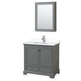 Wyndham Collection - Deborah 36 Inch Single Bathroom Vanity in Dark Gray, White Cultured Marble Countertop, Undermount Square Sink, Medicine Cabinet