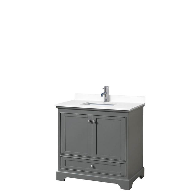 Wyndham Collection - Deborah 36 Inch Single Bathroom Vanity in Dark Gray, White Cultured Marble Countertop, Undermount Square Sink, No Mirror