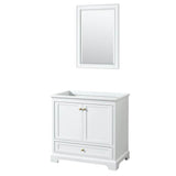 Wyndham Collection - Deborah 36 Inch Single Bathroom Vanity in White, No Countertop, No Sink, Brushed Gold Trim, 24 Inch Mirror