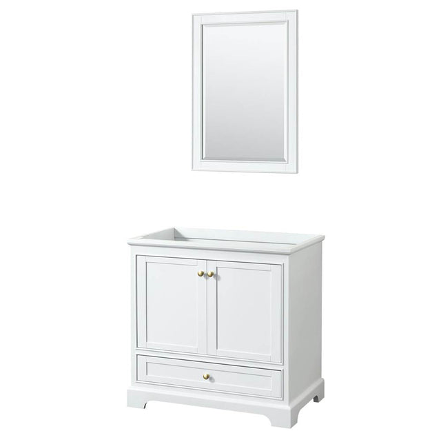 Wyndham Collection - Deborah 36 Inch Single Bathroom Vanity in White, No Countertop, No Sink, Brushed Gold Trim, 24 Inch Mirror