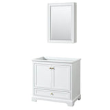 Wyndham Collection - Deborah 36 Inch Single Bathroom Vanity in White, No Countertop, No Sink, Brushed Gold Trim, Medicine Cabinet