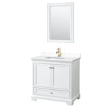 Wyndham Collection - Deborah 36 Inch Single Bathroom Vanity in White, White Cultured Marble Countertop, Undermount Square Sink, Brushed Gold Trim, 24 Inch Mirror