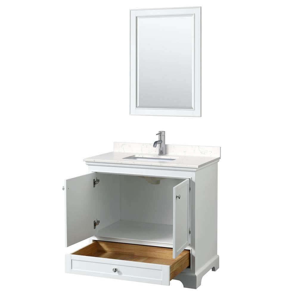 Deborah 36 Inch Single Bathroom Vanity in White, Carrara Cultured Marble Countertop, Undermount Square Sink, 24 Inch Mirror