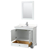 Deborah 36 Inch Single Bathroom Vanity in White, Carrara Cultured Marble Countertop, Undermount Square Sink, 24 Inch Mirror