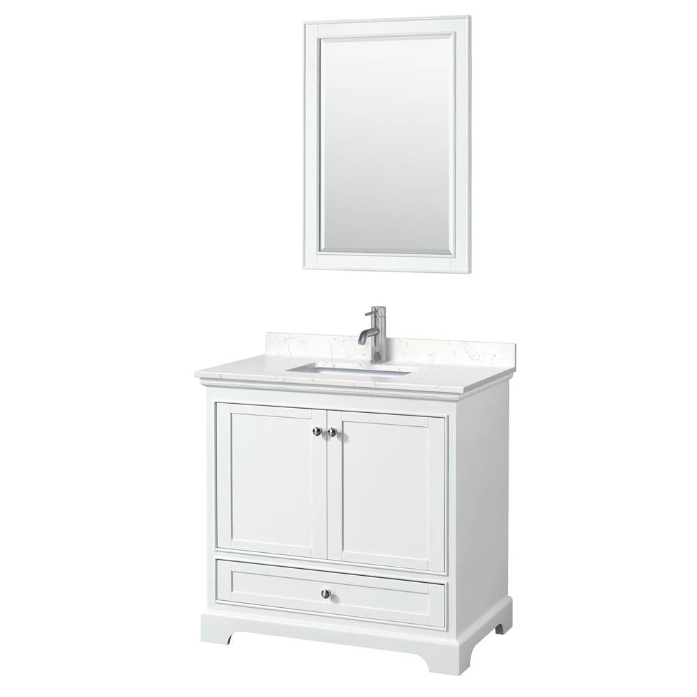 Wyndham Collection - Deborah 36 Inch Single Bathroom Vanity in White, Carrara Cultured Marble Countertop, Undermount Square Sink, 24 Inch Mirror
