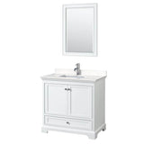 Wyndham Collection - Deborah 36 Inch Single Bathroom Vanity in White, Carrara Cultured Marble Countertop, Undermount Square Sink, 24 Inch Mirror