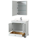 Deborah 36 Inch Single Bathroom Vanity in White, Carrara Cultured Marble Countertop, Undermount Square Sink, Medicine Cabinet