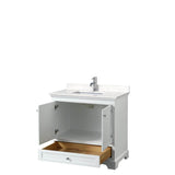 Deborah 36 Inch Single Bathroom Vanity in White, Carrara Cultured Marble Countertop, Undermount Square Sink, No Mirror