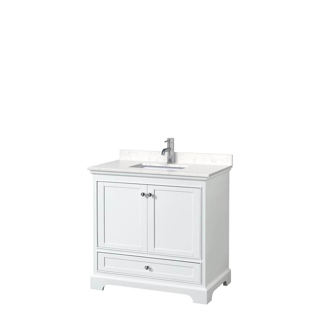 Wyndham Collection - Deborah 36 Inch Single Bathroom Vanity in White, Carrara Cultured Marble Countertop, Undermount Square Sink, No Mirror