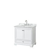 Wyndham Collection - Deborah 36 Inch Single Bathroom Vanity in White, White Carrara Marble Countertop, Undermount Oval Sink, and No Mirror - White