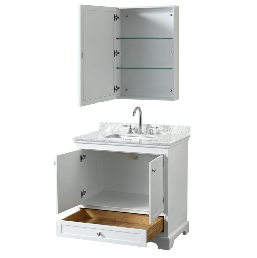 Deborah 36 Inch Single Bathroom Vanity in Dark Espresso, White Carrara Marble Countertop, Undermount Square Sink, and Medicine Cabinet
