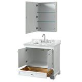 Deborah 36 Inch Single Bathroom Vanity in Dark Espresso, White Carrara Marble Countertop, Undermount Square Sink, and Medicine Cabinet